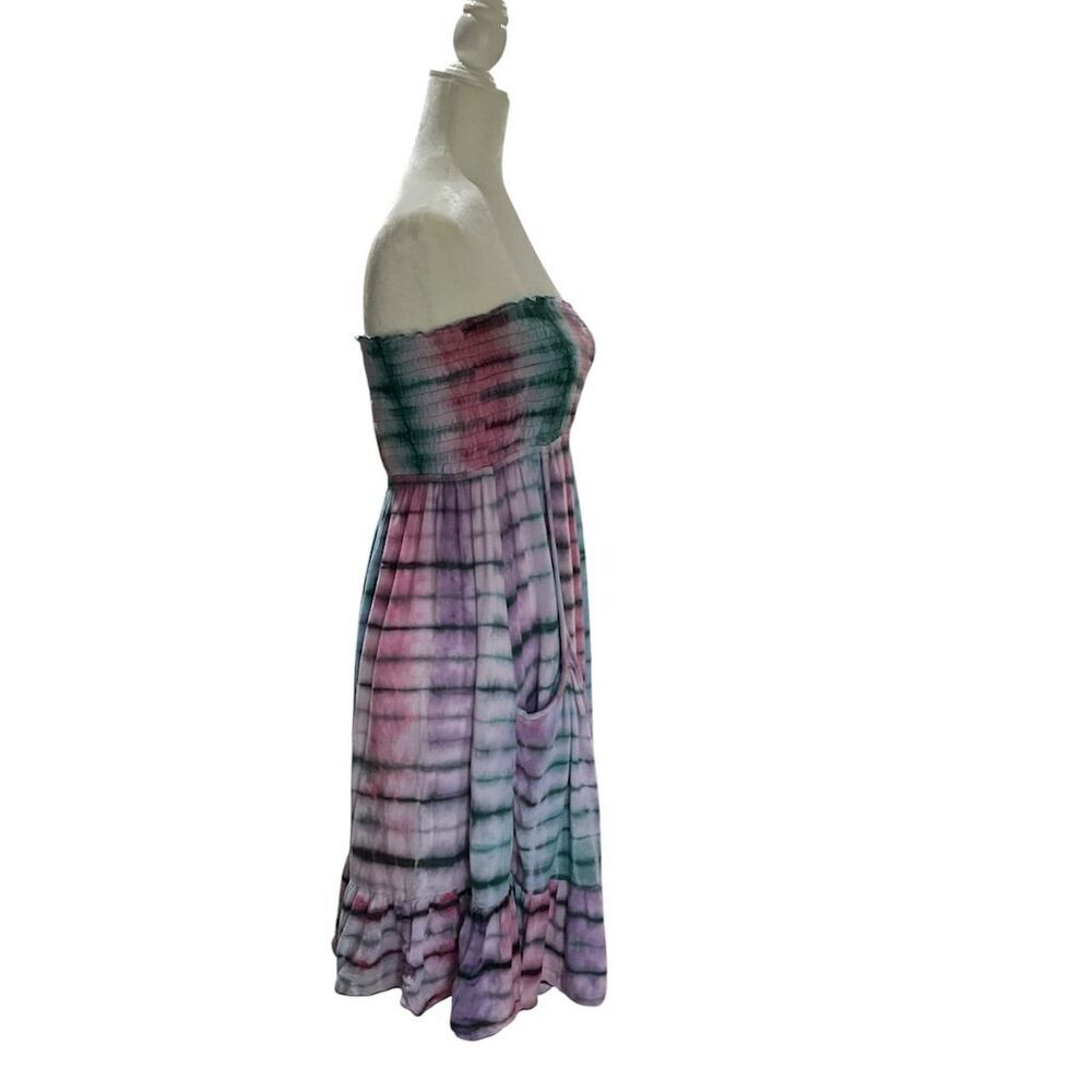 Earthbound Dress Womens S Multicolor Tie Dye Strapless Smocked Midi w/pockets - Picture 3 of 8